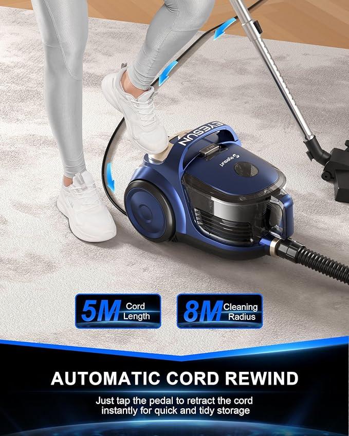 Bagless Canister Vacuum Cleaner,1600W Powerful High-Suction Bagless Canister Vac with 4.5QT Dust Cup,Pop-N-Go Brush,HEPA Filter,Dual Motors&4 Cleaning Tools,Perfect for Low-Pile Carpets&Hard Floors - NeatNest