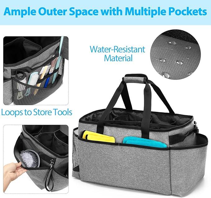 Extra-Large Cleaning Caddy, Organizer with Handles for Cleaning Tools & Products Storage, Large Capacity Tote Bag for Car, Home & Housekeeping Work, Gray - NeatNest