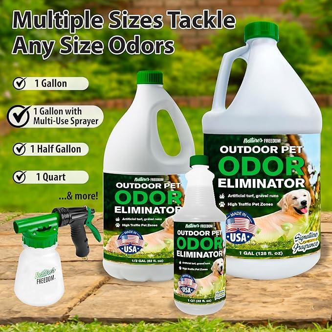Nature's Freedom Hose-End Outdoor Pet Odor Eliminator – Gallon Enzyme Cleaner with Spray Gun for Yard, Turf, Patios, Kennels, Concrete - NeatNest