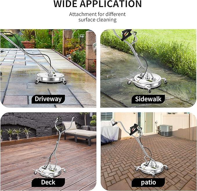 20" Pressure Washer Surface Cleaner Plus with 5 Nozzles Water Broom, Stainless Steel Dual Handle Power Washer Surface Cleaner Hot Water Supported for Patio Decker Concrete Driveway, 4000 PSI - NeatNest