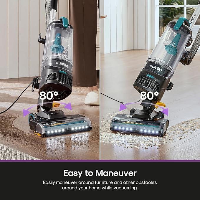 Eureka FlexReach Plus Bagless Upright Vacuum Cleaner for Home,Pet Vacuum for Carpet and Hard Floor, Lift-Up Vacuum with Flooring Type Sensor, HEPA Filter,Anti-Tangle, NEU652, Green - NeatNest