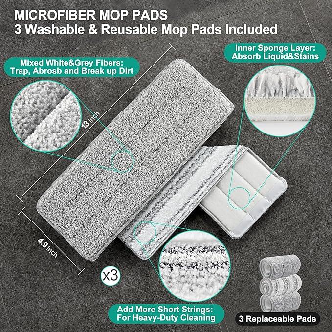 JOYMOOP Mop and Bucket with Wringer Set, Hands Free Flat Floor Mop and Bucket, 60" Mop with 3 Reusable Microfiber Pads, Wet and Dry Use, Floor Cleaning System - NeatNest