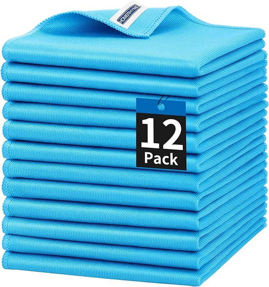HOMERHYME Microfiber Glass Cleaning Cloth, 12 Pack Window Glass Cleaning Rags, Reusable Lint-Free Streak Free Polishing Cloth Wipes for Stainless Steel, Eyeglasses, Mirrors, Screens & Lenses,12" 12" - NeatNest