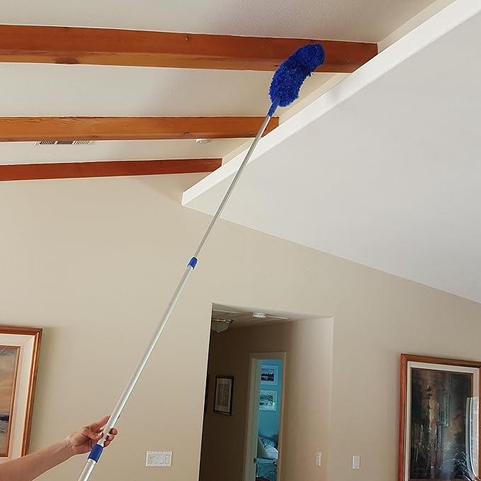 Blue Extension Rod Ceiling Duster with 18-20 feet Reach 3-Stage Aluminum Telescoping Pole - Cathedral, Cobweb, Microfiber, Ceilings Fan Duster Includes 2 Hand Dusting Kit - NeatNest
