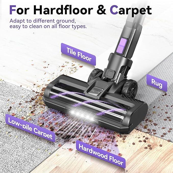 DEVOAC Cordless Vacuum Cleaner for Home, 45Kpa Lightweight Stick Vacuum with Powerful Suction, Rechargeable Battery Up to 50mins, Handheld Vacuum Cleaners for Hardwood Floor, Carpet, Pet Hair - NeatNest
