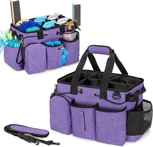 LoDrid Large Professional Cleaning Caddy with Detachable Divider, Supply Organizer with Handle and Shoulder Strap, Cleaning Bags for Housekeepers & Cleaners, Purple - NeatNest