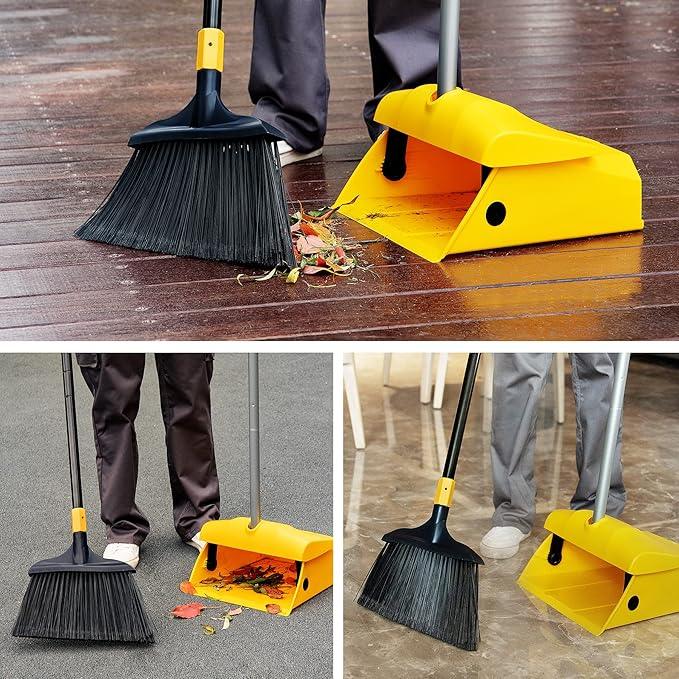 Yocada Commercial Broom and Dustpan Set with Windproof Cover Commercial Outdoor Indoor 2 Plus 1 for Courtyard Garage Lobby Mall Market Floor Home Kitchen Room Office Pet Hair Rubbish - NeatNest