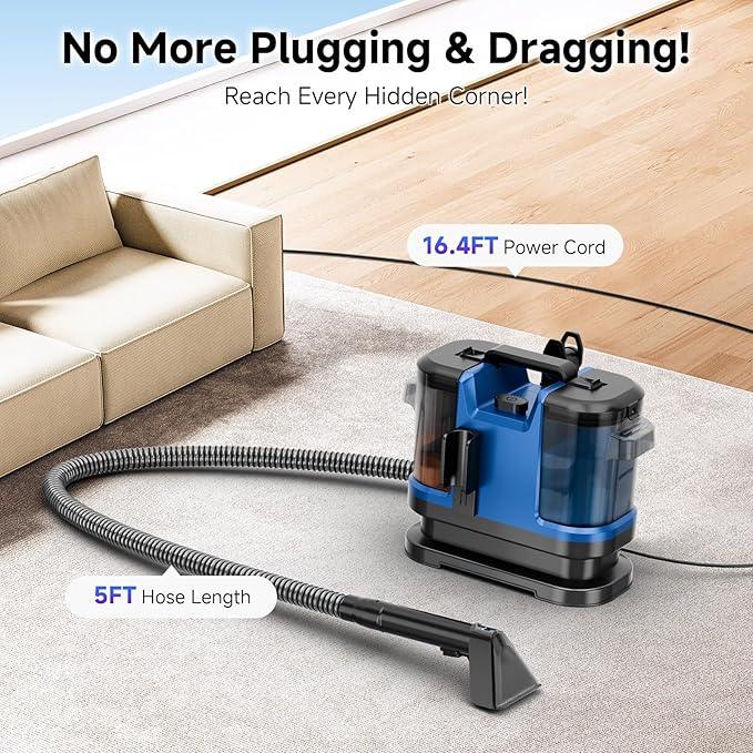 Portable Spot Cleaner Machine for Carpet and Upholstery - 18Kpa Carpet Cleaner with Dual BrushHeads, Easy Move, Cleaning Machine for Furniture, Couch, Stairs, Car and Pet Stain, Blue - NeatNest