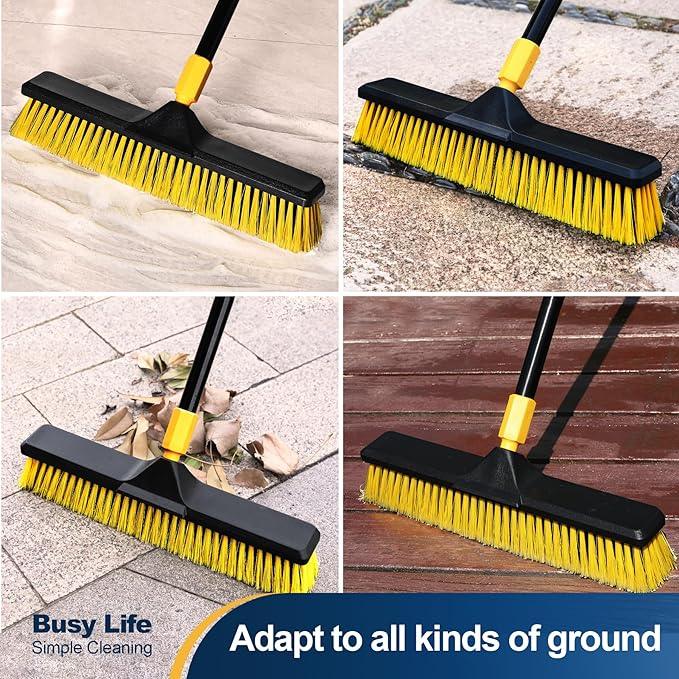 Yocada 18 Inch Push Broom Heavy-Duty Outdoor Commercial Broom Brush Stiff Bristles for Cleaning Patio Garage Deck Concrete Wood Stone Tile Floor 65.3 inch Long - NeatNest