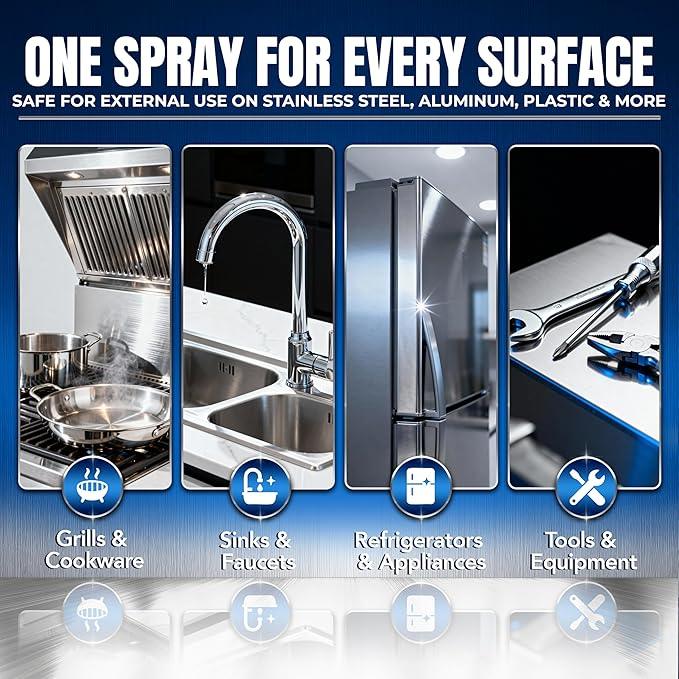 3 x 10oz Stainless Steel Cleaner and Polish - Removes Grease, Fingerprint & Watermark - Kitchen Appliances, Refrigerators, Sinks, Ovens & Grills - Streak Free Shine - Stainless Steel Cleaning Spray - NeatNest