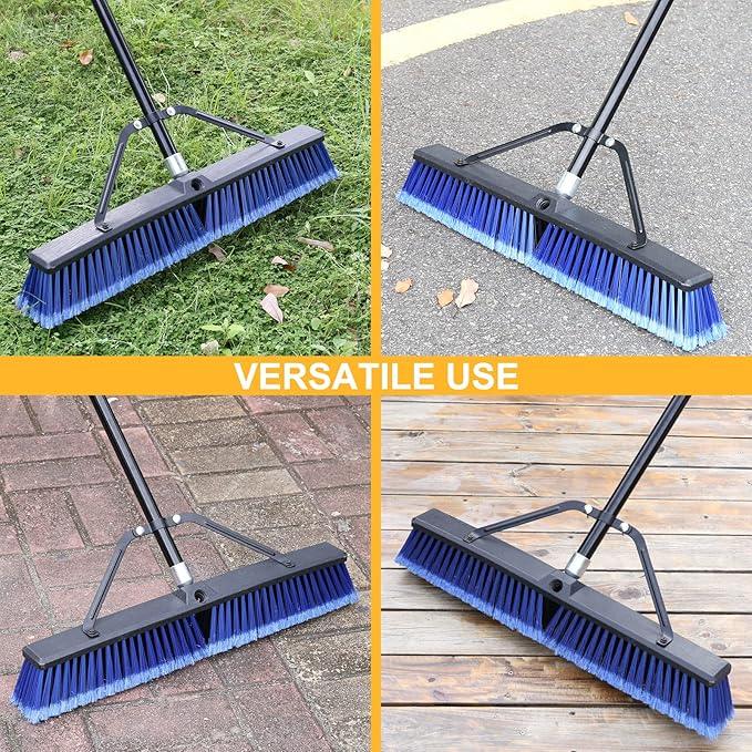 24 inches Push Broom Outdoor for Deck Driveway Garage Yard Patio Concrete Floor Cleaning-Blue - NeatNest