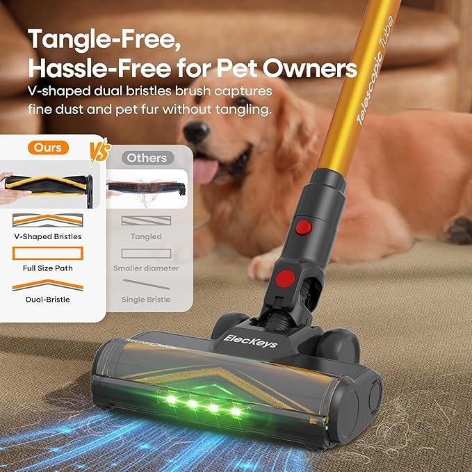 ElecKeys Cordless Vacuum Cleaner, 600W 50KPA 70Mins Self-Standing Vacuum Cleaners for Home, Stick Vacuum with Touch Screen, Upgraded Anti-Tangled Vacuum Cordless for Pet Hair, Floors, Carpets, Gold - NeatNest