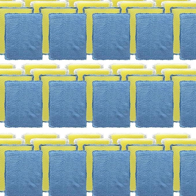 LOLA Microfiber & Nylon Net Sponges, 288 Pack, 144 Dual Sided Non-Scratch Sponge Pads & 144 w/Microfiber Cloth One Side and Nylon Net Other Side - NeatNest