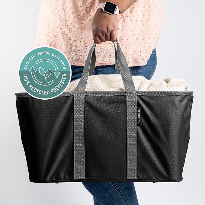 CleverMade Collapsible Laundry Tote - Midnight Black Shadow Gray 2-Pack 50L - Foldable Storage Organization Container for Clothes Laundry Room Storage - NeatNest