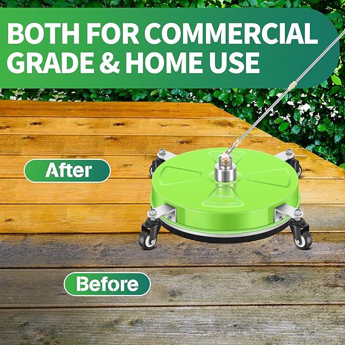 15“ Pressure Washer Surface Cleaner with 4 Wheels - Coated Green Stainless Steel Surface Cleaner for Pressure Washer Attachment for Concrete, Driveway, Patio, Sidewalk, Deck and Driveways - PWS15G - NeatNest