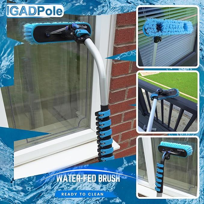 IGADPole 28 FT Water-Fed Washing Kit with Soap-Dispenser, Brush, 10″ Squeegee & Cobweb Duster for Windows, Gutters, Solar Panels & Exterior Walls - NeatNest