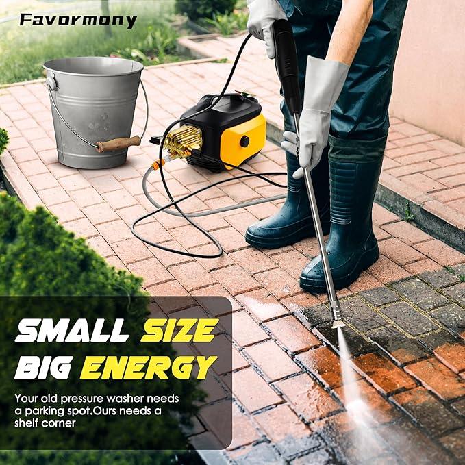 Portable Compact Pressure Cleaner, Power Cleaner with 33FT Flexible Extension Hose, 3 Nozzles, Foam Cannon for Cars, Patios, Driveways - NeatNest
