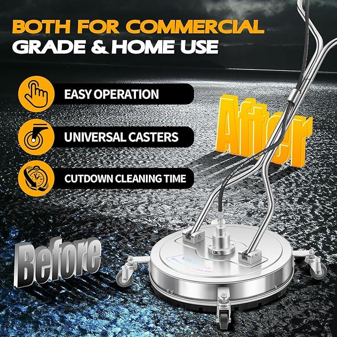 20" Pressure Washer Surface Cleaner with 4 Wheels and Dual Handle, Power Washer Attachment for Cleaning Concrete, Patio, Sidewalk, Deck and Driveways - PWS 20 - NeatNest