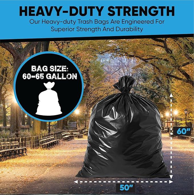 65 Gallon Trash Bags Heavy Duty | 50 Count with Ties | 64 Gallon Trash Bags for Toter | 60 Gallon Garbage Bag - NeatNest