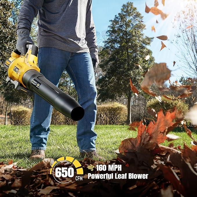 GEVEELIFE Leaf Blower Cordless, 650CFM & 3 Speed Levels, Electric Cordless Leaf Blower with 2 * 5.0Ah Battery Powered, Blowers for Lawn Care, Yard, Blowing Leaves, Dust, Snow - NeatNest