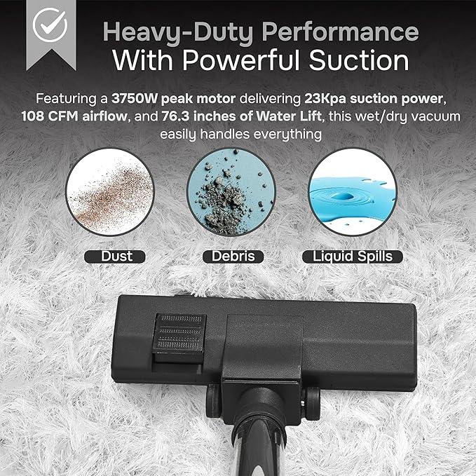 16 Gallon 4.5 Peak HP Wet/Dry Vacuum, Stainless Steel Tank, 3 in 1 Function Portable Shop Vacuum with Attachments, Ideal for Jobsite, Garage & Workshop. - NeatNest