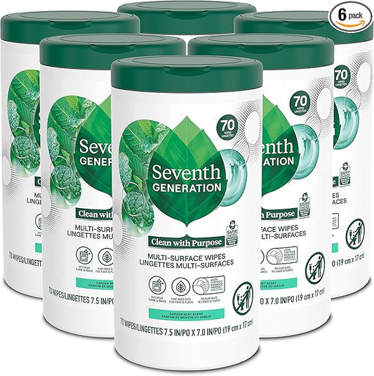 Seventh Generation Multi-Surface Wipes, Garden Mint scent, 70 ct, Pack of 6