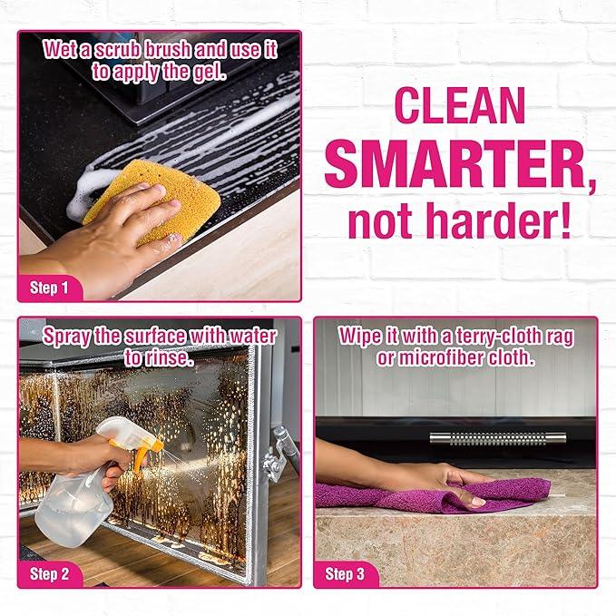 Quick N Brite Fireplace Gel Cleaner with Scrub Brush for Brick, Stone, Rock, Tile, and Marble, Nonabrasive Fireplace Cleaner, Made in the USA, 16 oz - NeatNest
