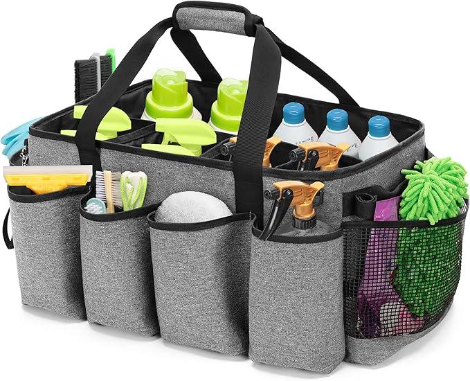 Extra-Large Cleaning Caddy, Organizer with Handles for Cleaning Tools & Products Storage, Large Capacity Tote Bag for Car, Home & Housekeeping Work, Gray - NeatNest