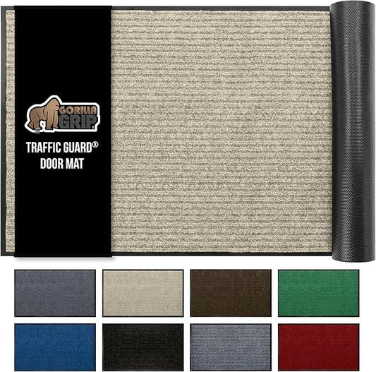GORILLA GRIP Waterproof Traffic Guard Door Mat, 60x36, Heavy Duty Entryway Mats, Strong Rubber Back Commercial Utility Rugs for Office Hallway, Garage Floor and Home, Low Profile Carpet Runner, Beige - NeatNest