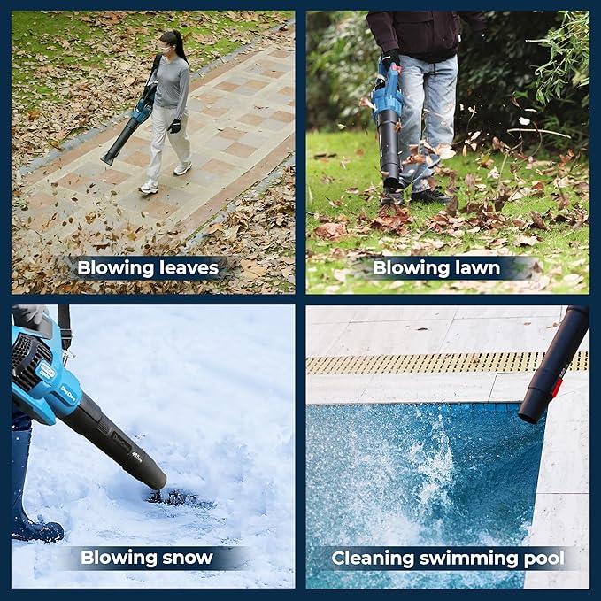 Dong Cheng Brushless 20V Leaf Blower, 485 CFM Variable Speed & Turbo Mode, Cordless Leaf Blower with 3 Nozzles, Shoulder Strap, 4.0Ah Battery and Charger, Blowing Leaves for Patio, Lawn & Garden - NeatNest