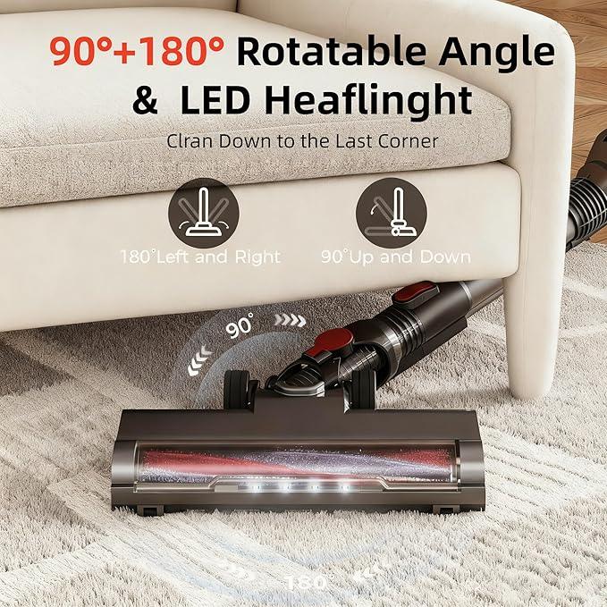 Cordless Vacuum Cleaner with Back-Saving&Self-Standing,450W/40Kpa Powerful Suction Stick Vacuum Cleaners for Home,45Min Stick Vacuum Cordless for Hard Floors,Carpets,Pet Hair,Car - NeatNest