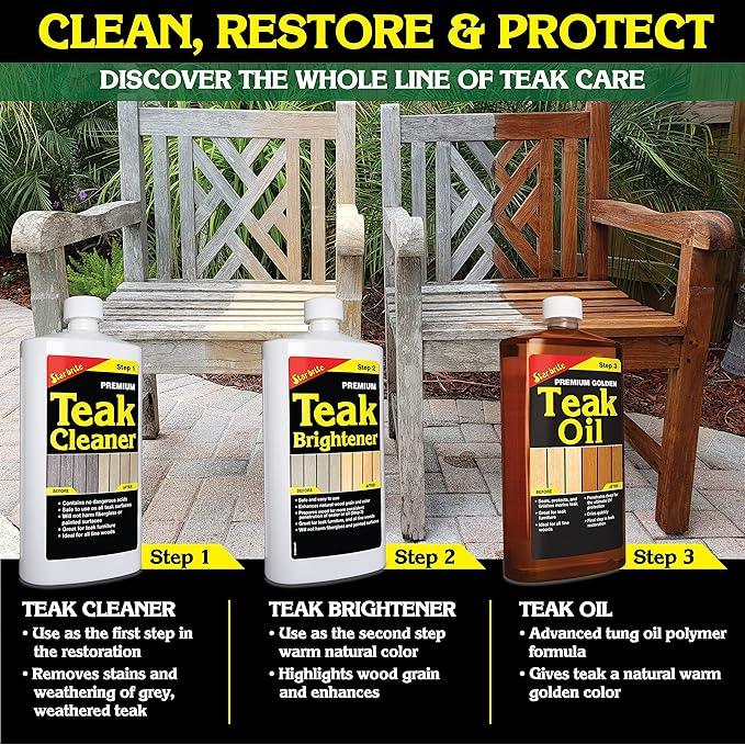 STAR BRITE Premium Teak Cleaner - Restore, Renew & Refresh Old Weathered Gray Teak Furniture & Other Fine Woods - Step 1-16 OZ (081416) - NeatNest