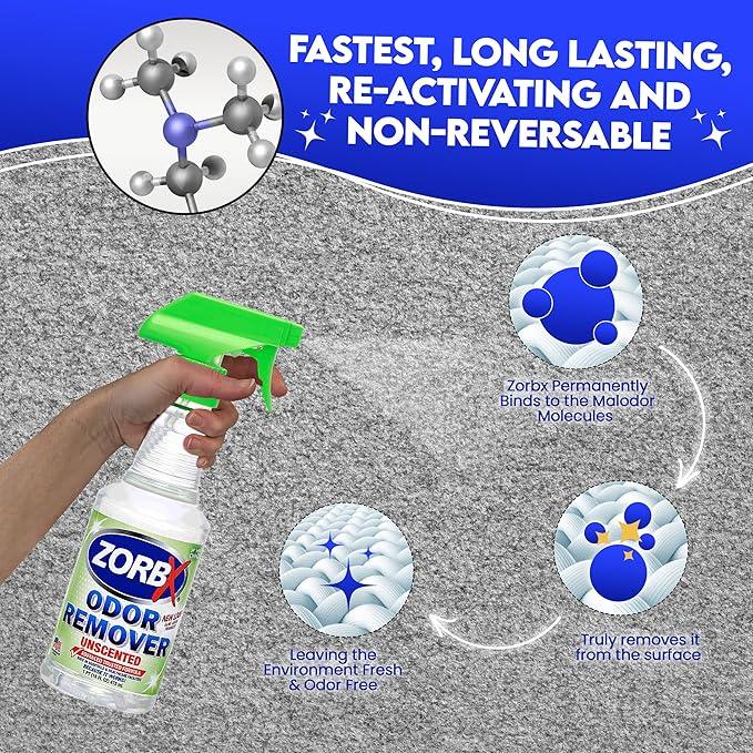 ZORBX Unscented Odor Eliminator for Strong Odor 16 Fl Oz - Used in Hospitals & Healthcare Facilities - Advanced Trusted Formula, Fast-Acting Odor Remover Spray for Dog, Cat, House & Carpet - NeatNest