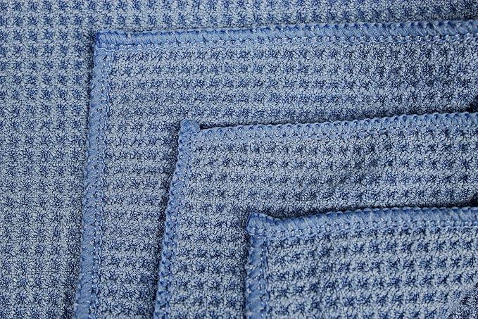 Nouvelle Legende Microfiber Waffle Weave Towels 16x16, Super Absorbent, Lint-Free Cleaning & Drying Cloths for Kitchen, Glass, Counters, Furniture, Reusable, 12-Pack, Blue - NeatNest